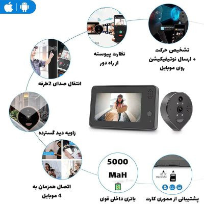 چشمی درب هوشمند مانیتوردار مدل C4 کیفیت 4 مگاپیکس